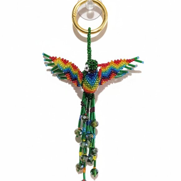 Hummingbird Pendant Bag Charm – Handmade Beaded Keychain Key Ring Ornament Gift - Picture 3 of 4